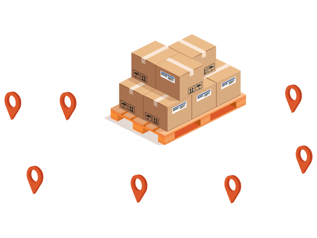 Boxes and Location Pin Graphic